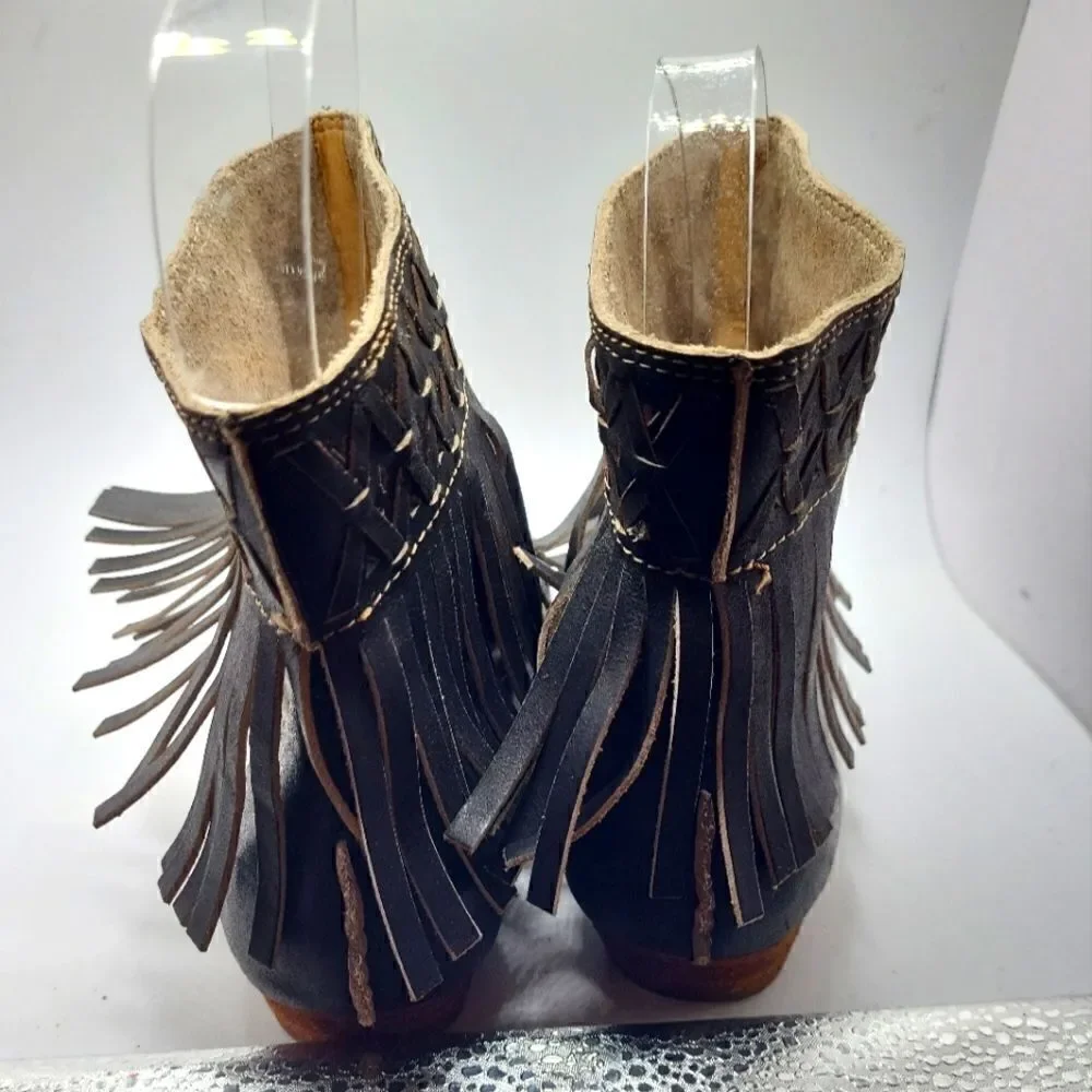 Latigo Anthropologie Jig Adobe Black Leather Fringe 
